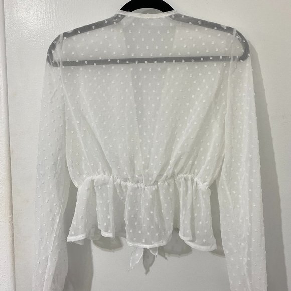 Women's Tie Knot Long Sleeve Deep V Neck Shirt - Picture 2 of 3